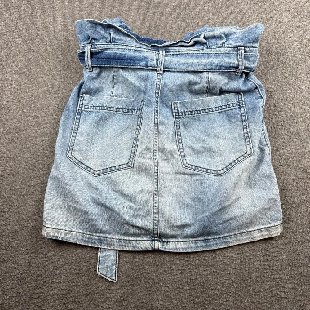 Free People‎ Women's 0 Blue Jean Skirt Belted High Waist Ruffle Mini Boho